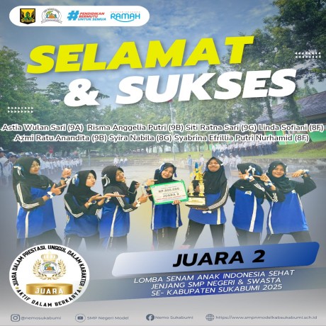 SMP Negeri Model Raih Juara 2 Lomba Senam Anak Indonesia Sehat Tingkat Kabupaten Sukabumi 2025